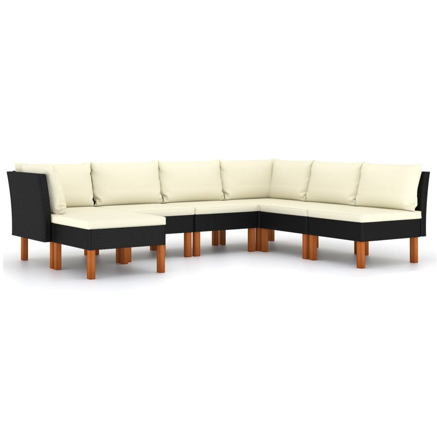 Loungeset met kussens poly rattan 7 2x hoek + 4x midden + voetensteun