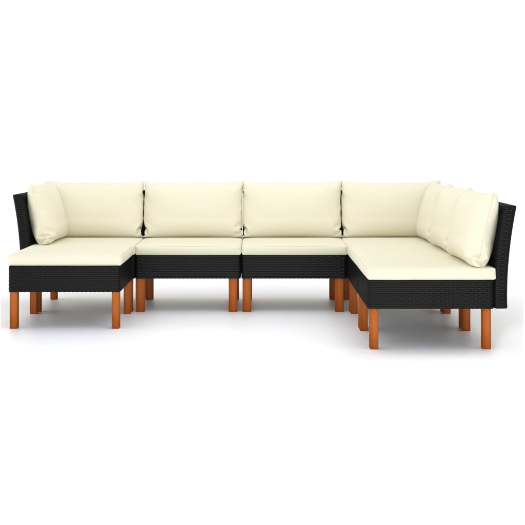 Loungeset met kussens poly rattan 7 2x hoek + 4x midden + voetensteun