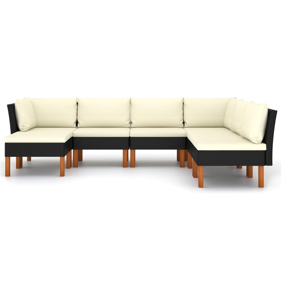 Loungeset met kussens poly rattan 7 2x hoek + 4x midden + voetensteun