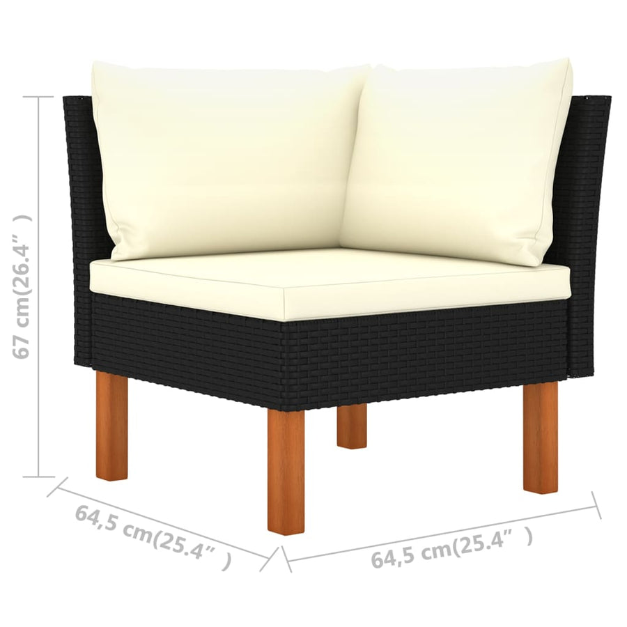 Loungeset met kussens poly rattan 7 2x hoek + 4x midden + voetensteun