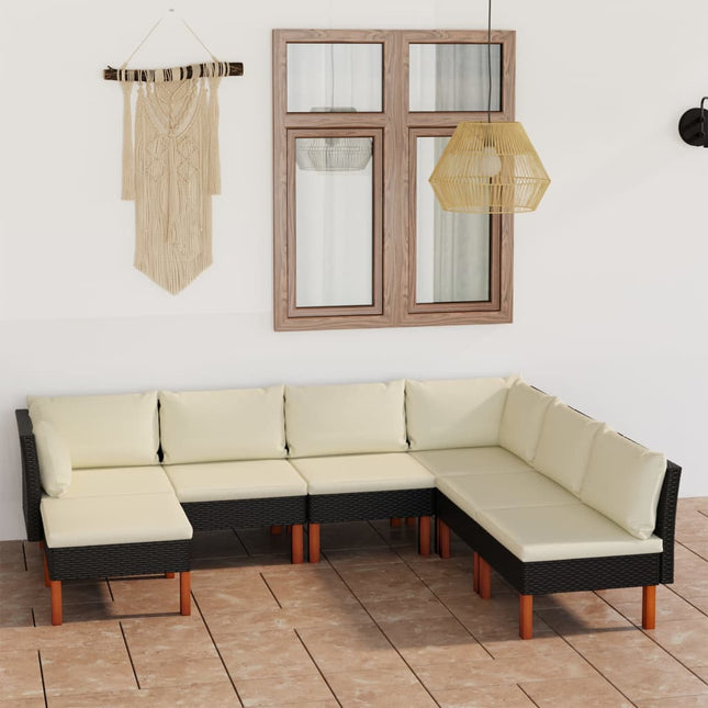 Loungeset met kussens poly rattan 7 2x hoek + 4x midden + voetensteun