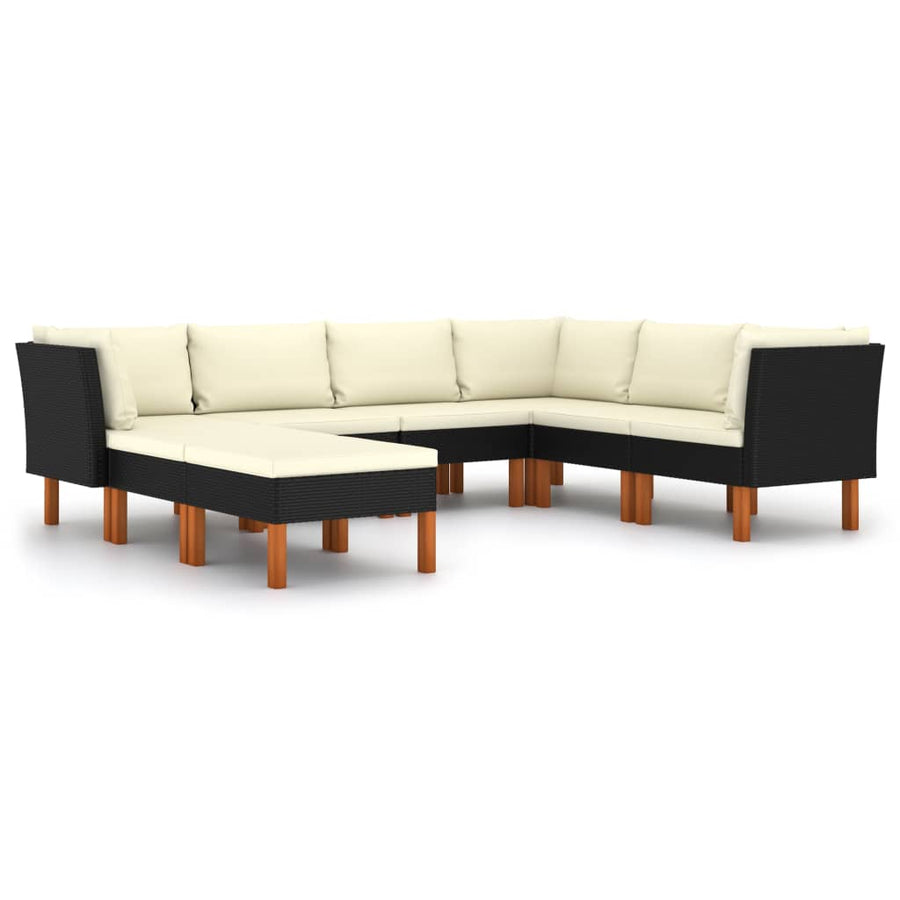 Loungeset met kussens poly rattan 8 3x hoek + 3x midden + 2x voetensteun