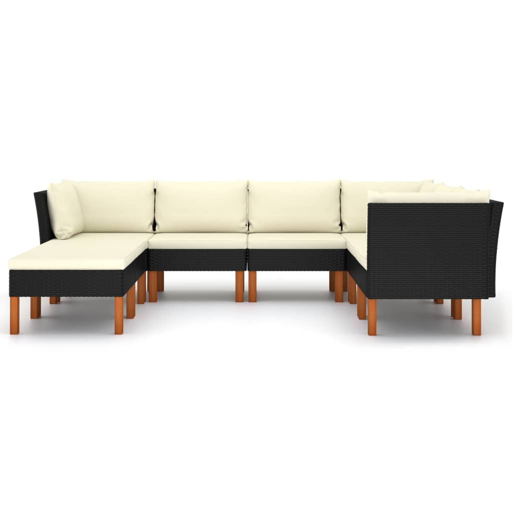 Loungeset met kussens poly rattan 8 3x hoek + 3x midden + 2x voetensteun