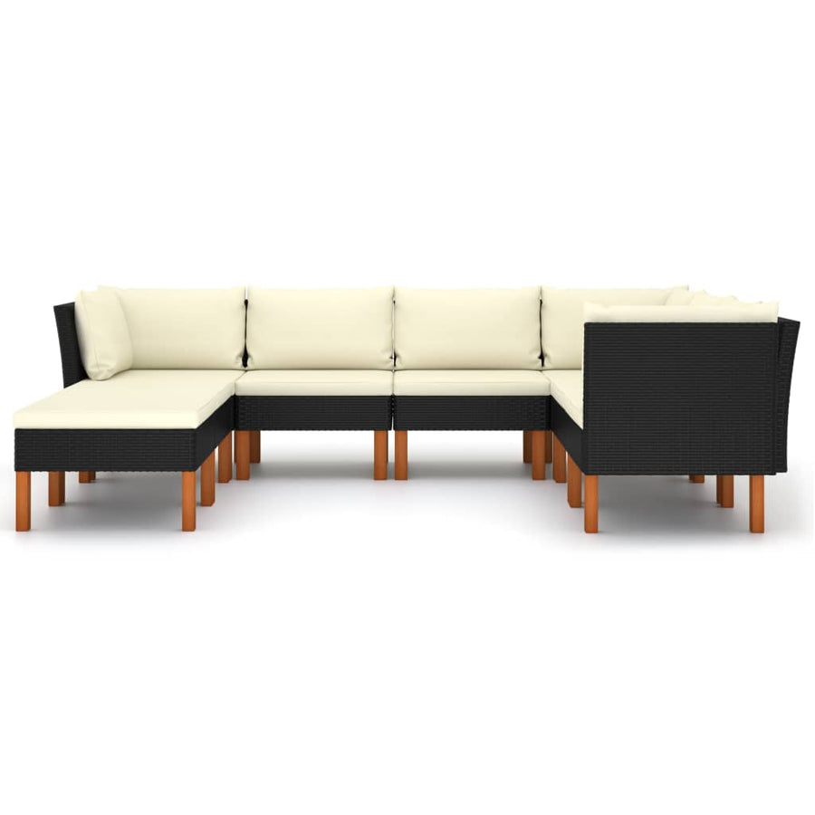 Loungeset met kussens poly rattan 8 3x hoek + 3x midden + 2x voetensteun