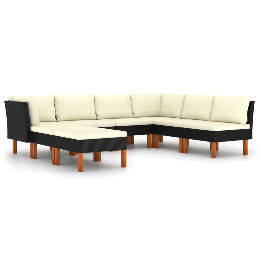 Loungeset met kussens poly rattan 8 2x hoek + 4x midden + 2x voetensteun