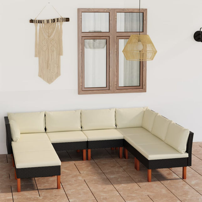 Loungeset met kussens poly rattan 8 2x hoek + 4x midden + 2x voetensteun