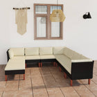 Loungeset met kussens poly rattan 9 3x hoek + 4x midden + 2x voetensteun