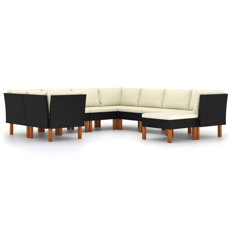 Loungeset met kussens poly rattan 9 4x hoek + 4x midden + voetensteun