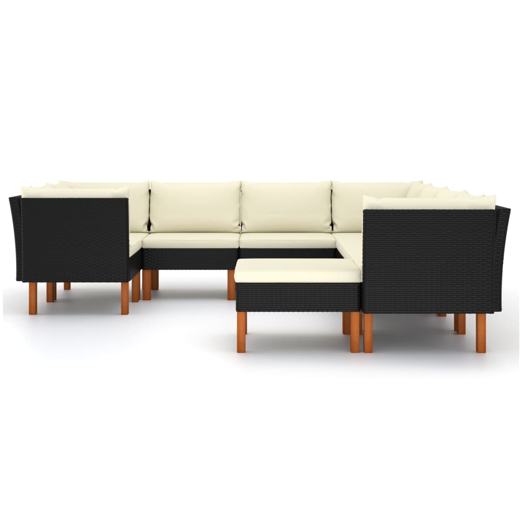 Loungeset met kussens poly rattan 9 4x hoek + 4x midden + voetensteun