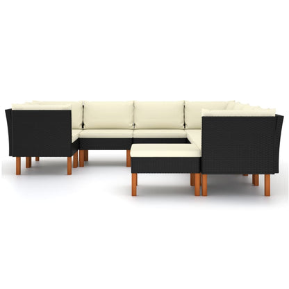 Loungeset met kussens poly rattan 9 4x hoek + 4x midden + voetensteun