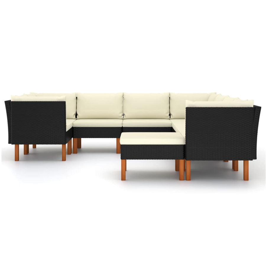 Loungeset met kussens poly rattan 9 4x hoek + 4x midden + voetensteun