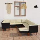 Loungeset met kussens poly rattan 9 4x hoek + 4x midden + voetensteun