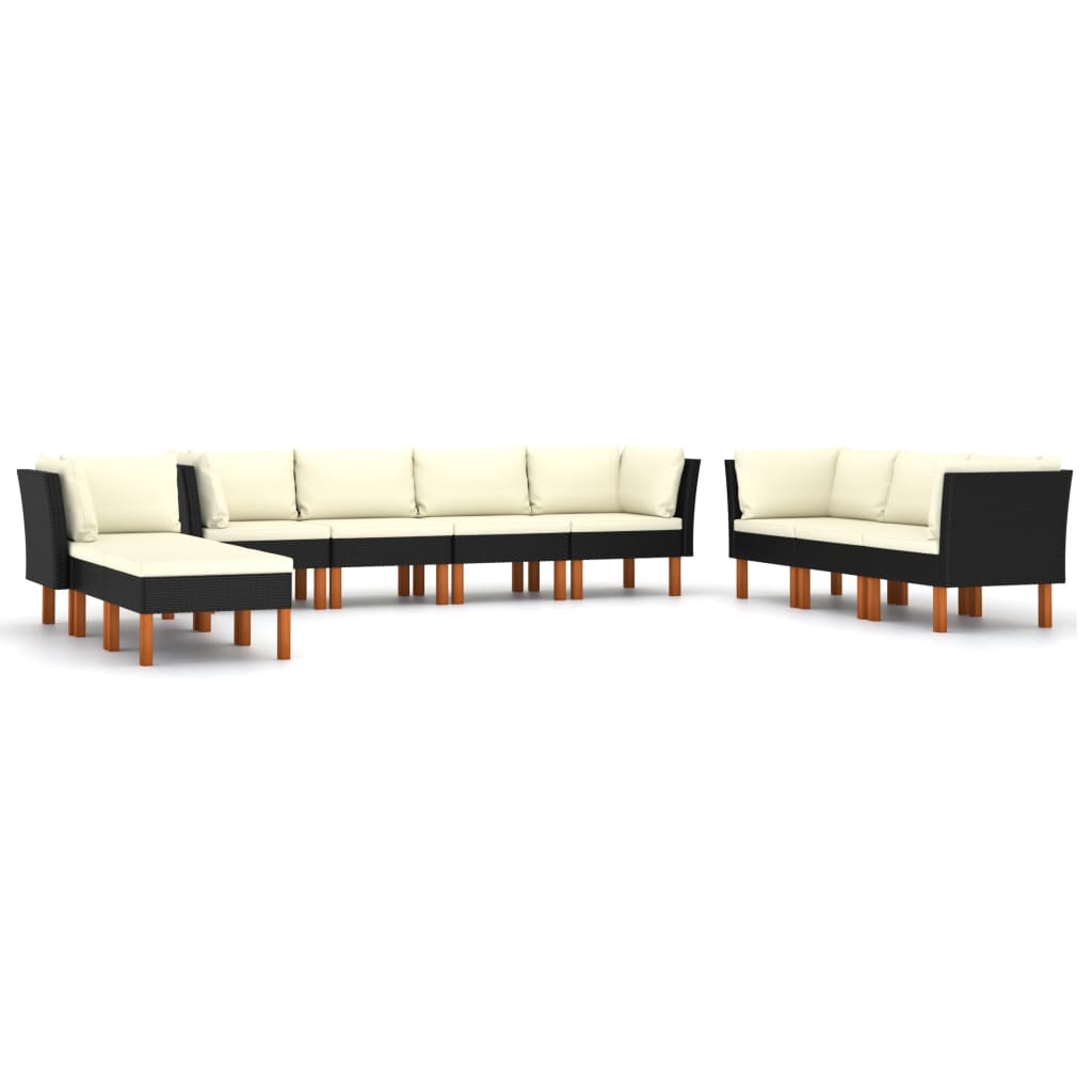 0-delige Loungeset met kussens poly rattan 10 5x hoek + 3x midden + voetensteun