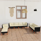 0-delige Loungeset met kussens poly rattan 10 5x hoek + 3x midden + voetensteun