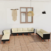 Loungeset 10-delig poly rattan zwart