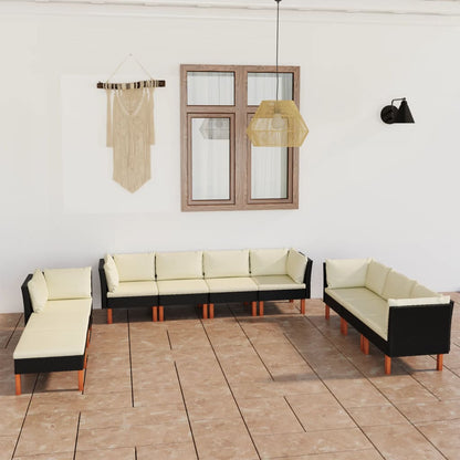 0-delige Loungeset met kussens poly rattan 10 5x hoek + 3x midden + voetensteun