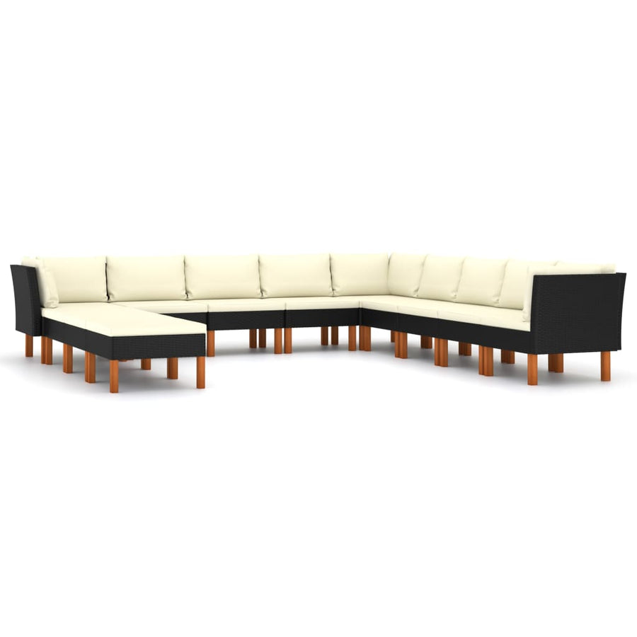 2-delige Loungeset met kussens poly rattan 12 3x hoek + 6x midden + 3x voetensteun