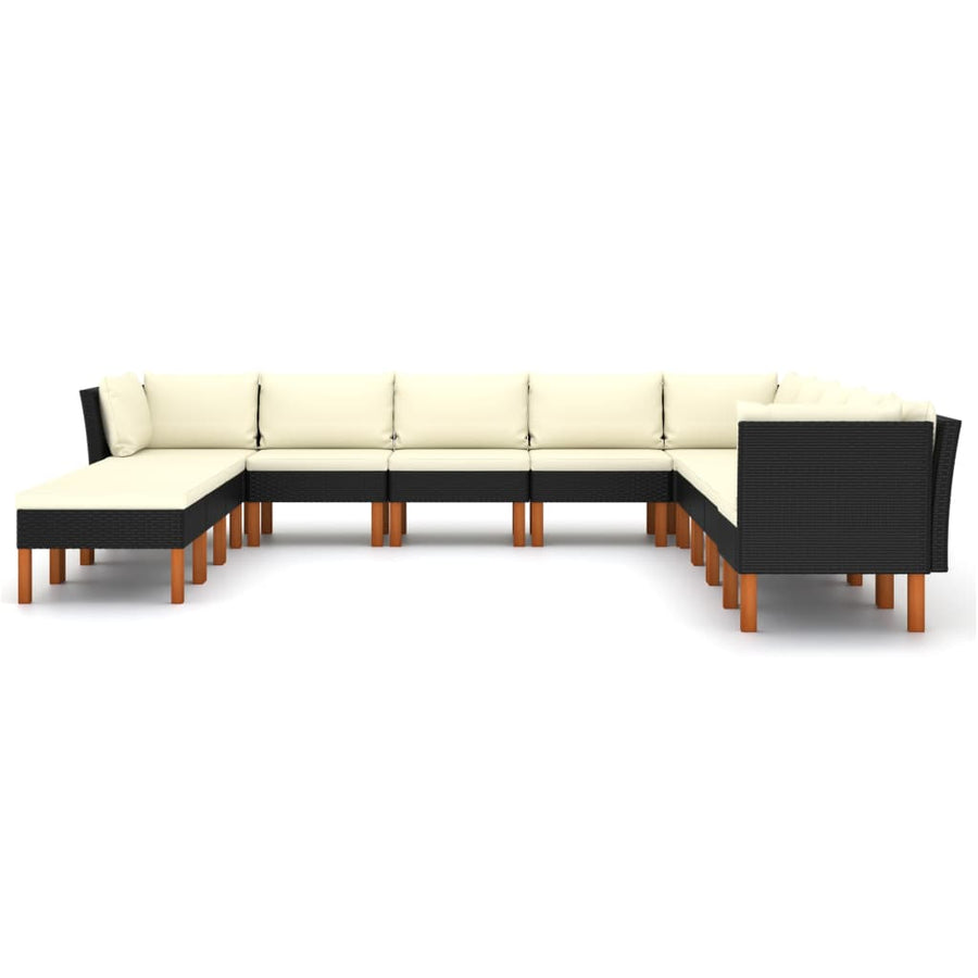 2-delige Loungeset met kussens poly rattan 12 3x hoek + 6x midden + 3x voetensteun