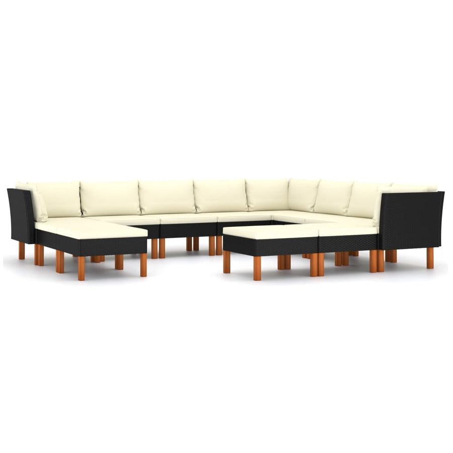 2-delige Loungeset met kussens poly rattan 12 3x hoek + 5x midden + 4x voetensteun