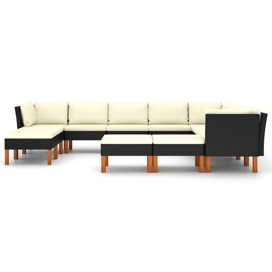 2-delige Loungeset met kussens poly rattan 12 3x hoek + 5x midden + 4x voetensteun