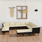 2-delige Loungeset met kussens poly rattan 12 3x hoek + 5x midden + 4x voetensteun