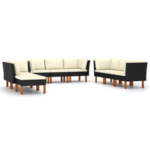Loungeset met kussens poly rattan 9 5x hoek + 3x midden + voetensteun