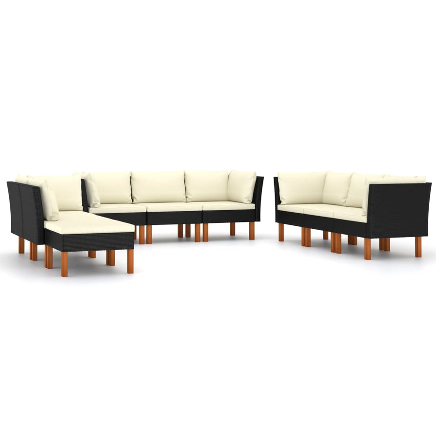 Loungeset met kussens poly rattan 9 5x hoek + 3x midden + voetensteun