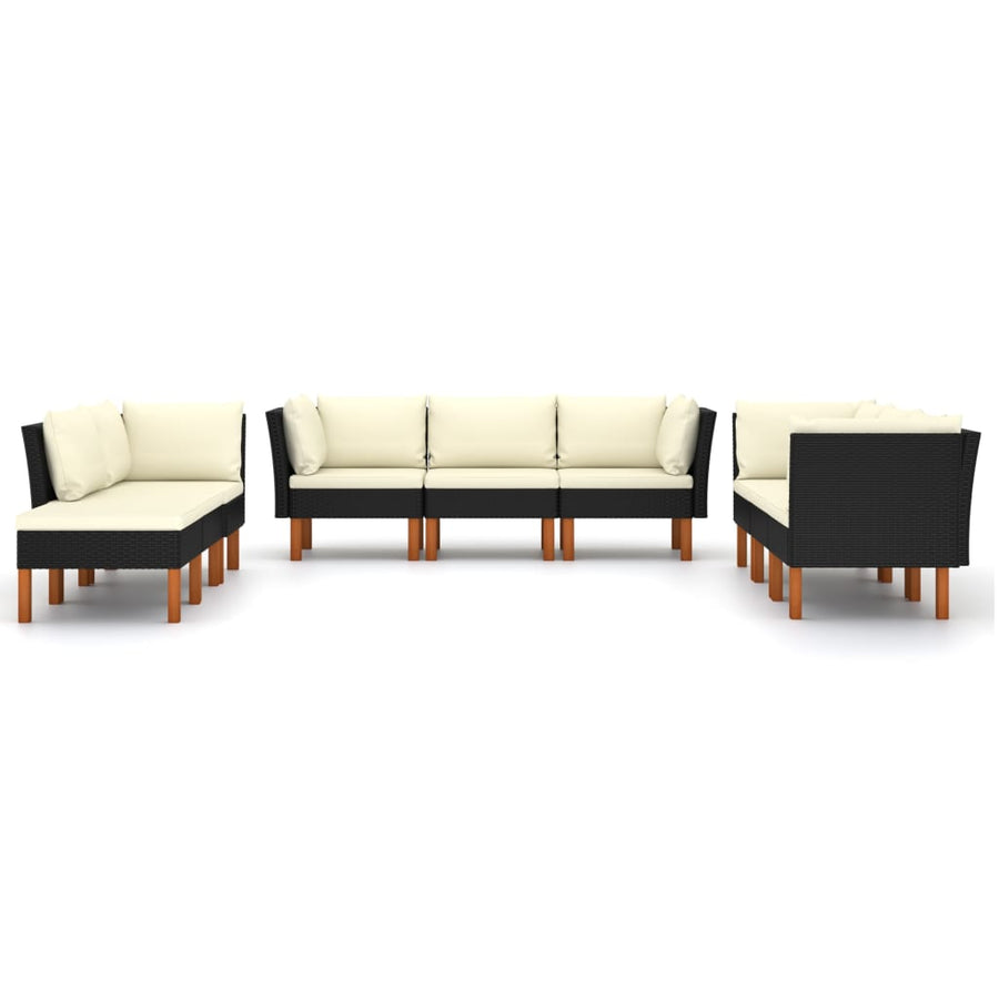 Loungeset met kussens poly rattan 9 5x hoek + 3x midden + voetensteun