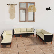 Loungeset 9-delig poly rattan zwart met kussens