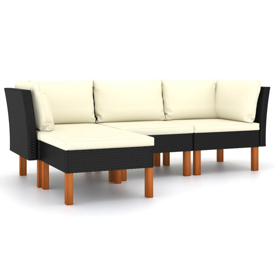 Loungeset met kussens poly rattan 4 2x hoek + midden + voetensteun
