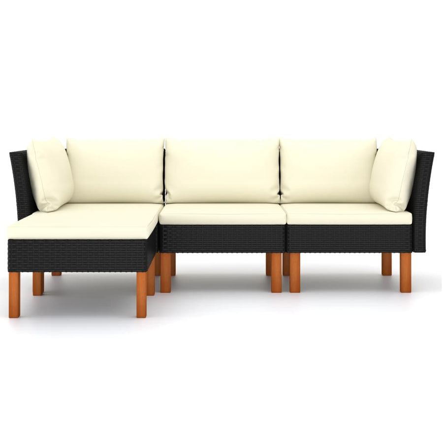 Loungeset met kussens poly rattan 4 2x hoek + midden + voetensteun