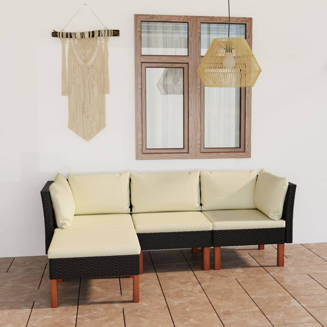 Loungeset met kussens poly rattan 4 2x hoek + midden + voetensteun