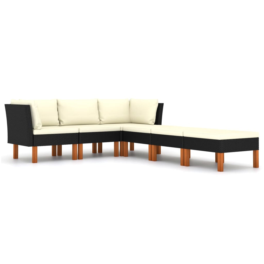 Loungeset met kussens poly rattan 6 2x hoek + midden + 3x voetensteun