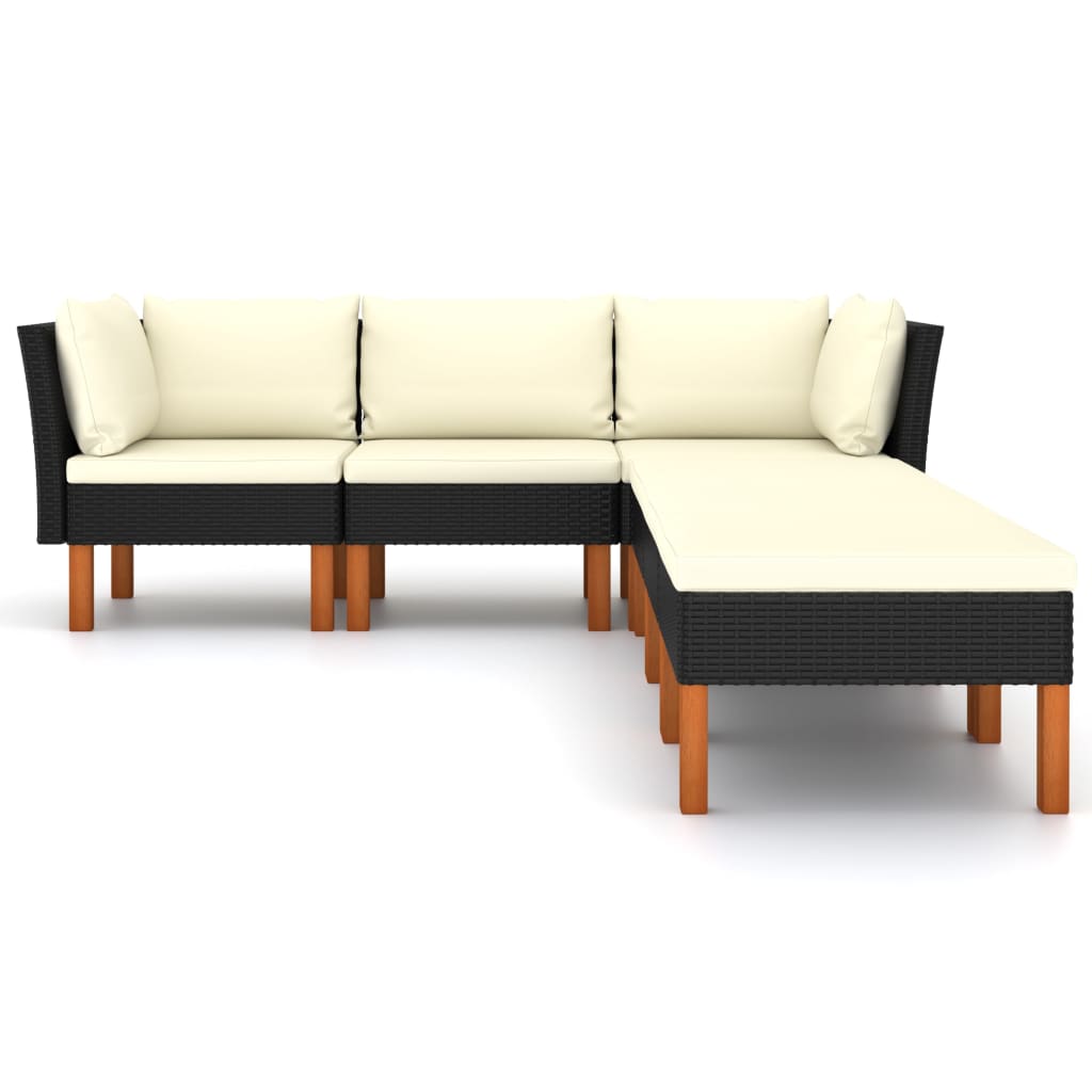 Loungeset met kussens poly rattan 6 2x hoek + midden + 3x voetensteun