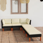 Loungeset met kussens poly rattan 6 2x hoek + midden + 3x voetensteun