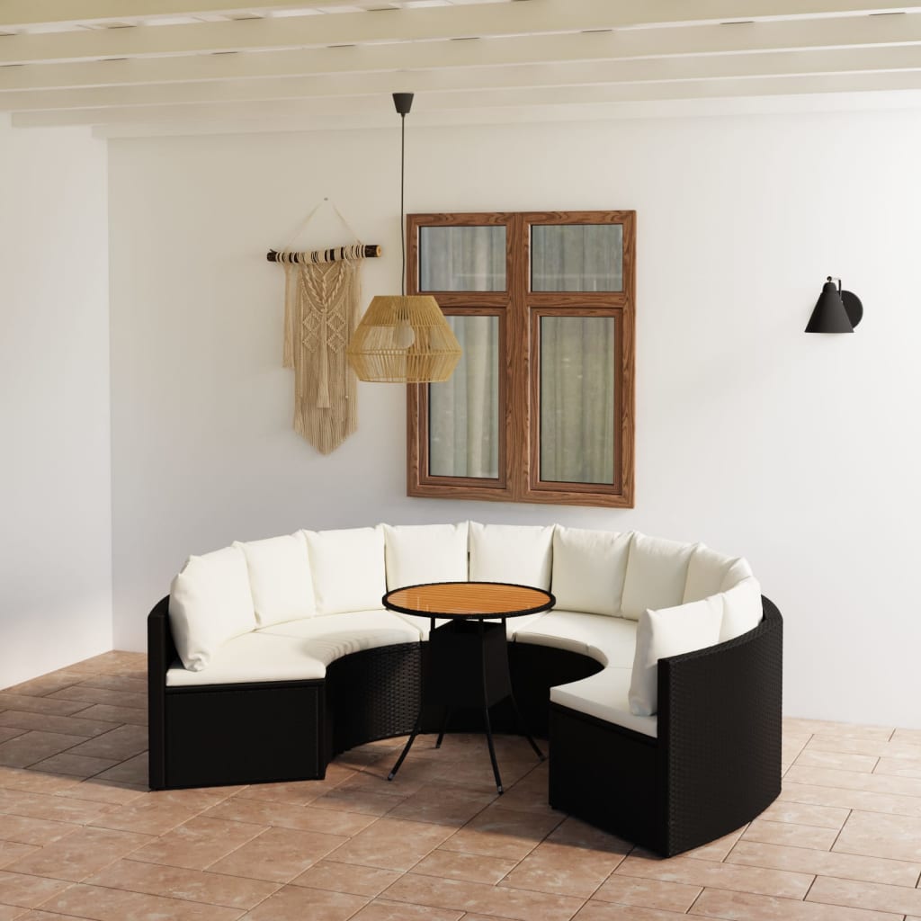 7-Delige Loungeset Met Kussens Poly Rattan 6 Zwart en bruin