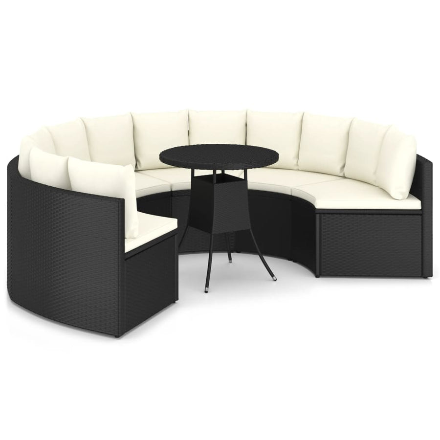 -Delige Loungeset Met Kussens Poly Rattan 7 Zwart