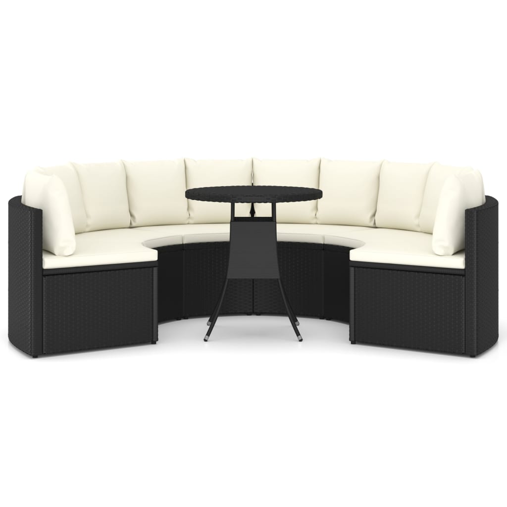 -Delige Loungeset Met Kussens Poly Rattan 7 Zwart