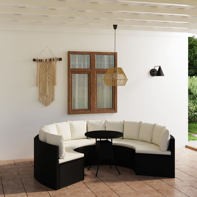 -Delige Loungeset Met Kussens Poly Rattan 7 Zwart