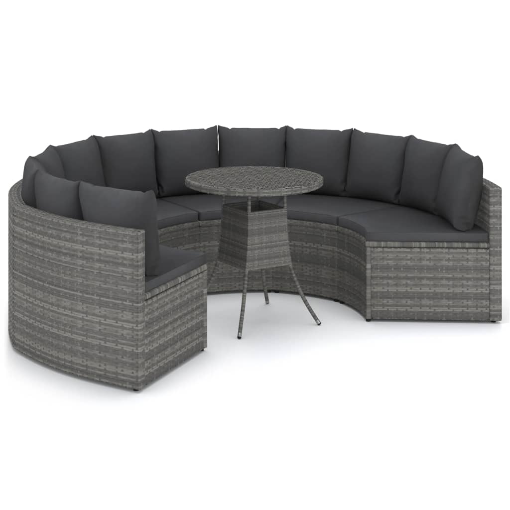 -Delige Loungeset Met Kussens Poly Rattan 7 Grijs