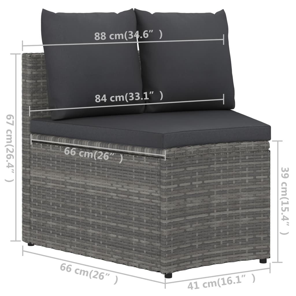 -Delige Loungeset Met Kussens Poly Rattan 7 Grijs