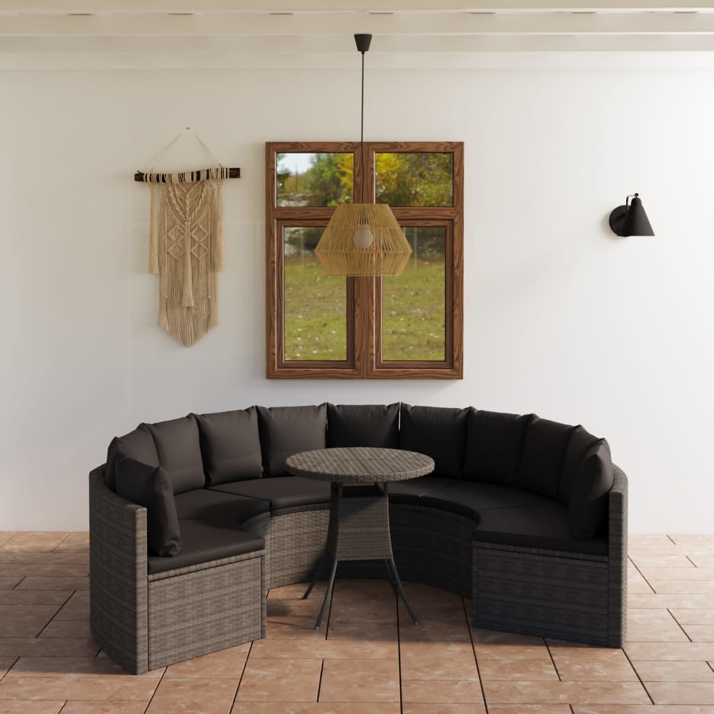 -Delige Loungeset Met Kussens Poly Rattan 7 Grijs