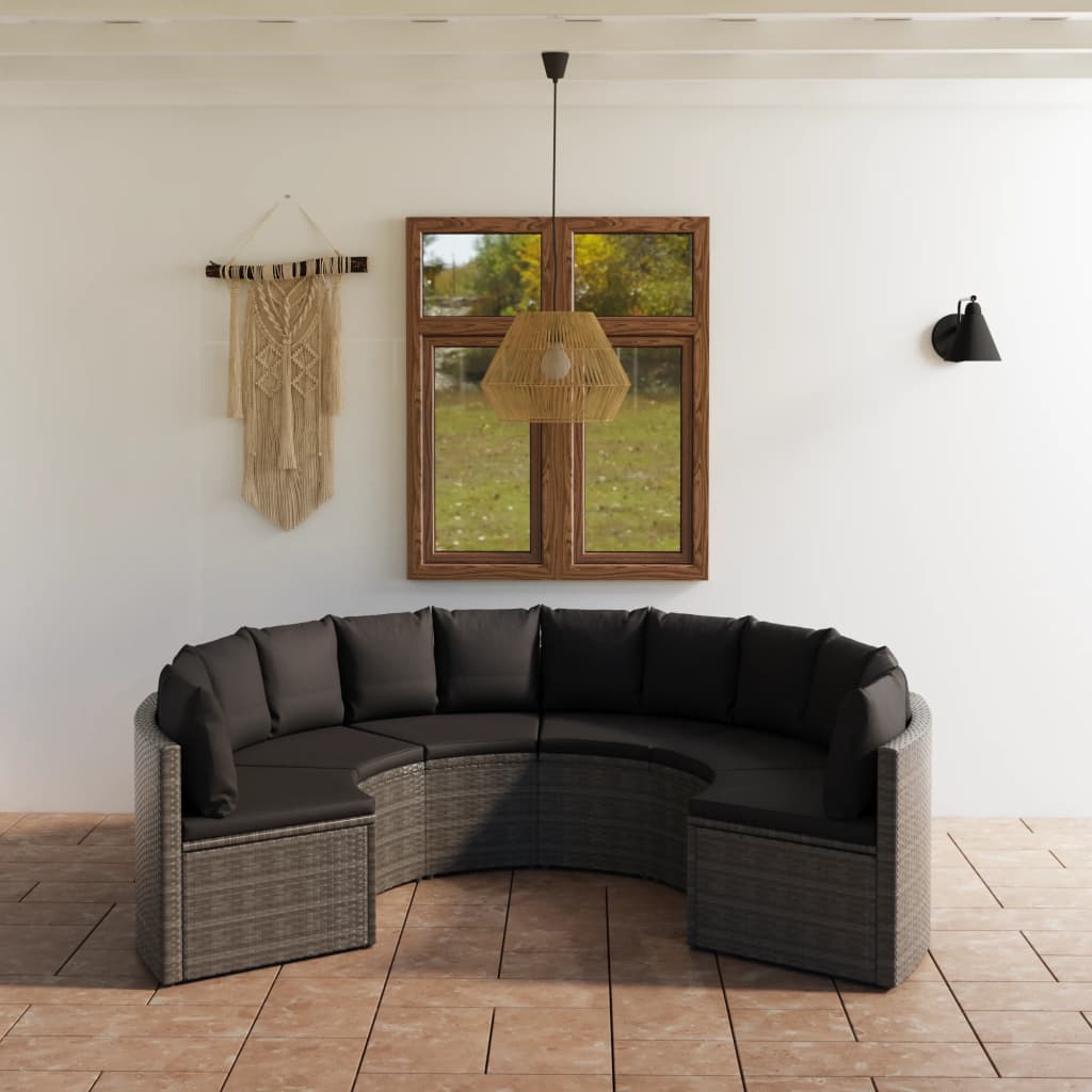 Loungeset Met Kussens Poly Rattan 6 Grijs