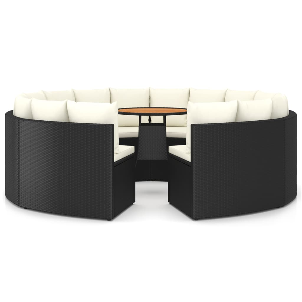 9-Delige Loungeset Met Kussens Poly Rattan 8 Zwart en bruin