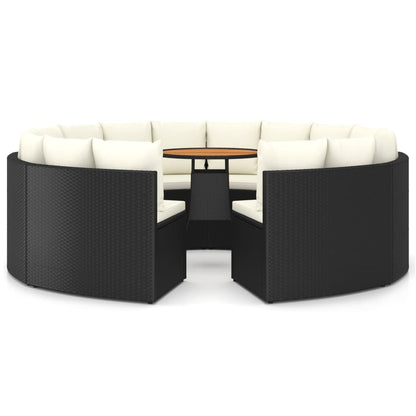 9-Delige Loungeset Met Kussens Poly Rattan 8 Zwart en bruin