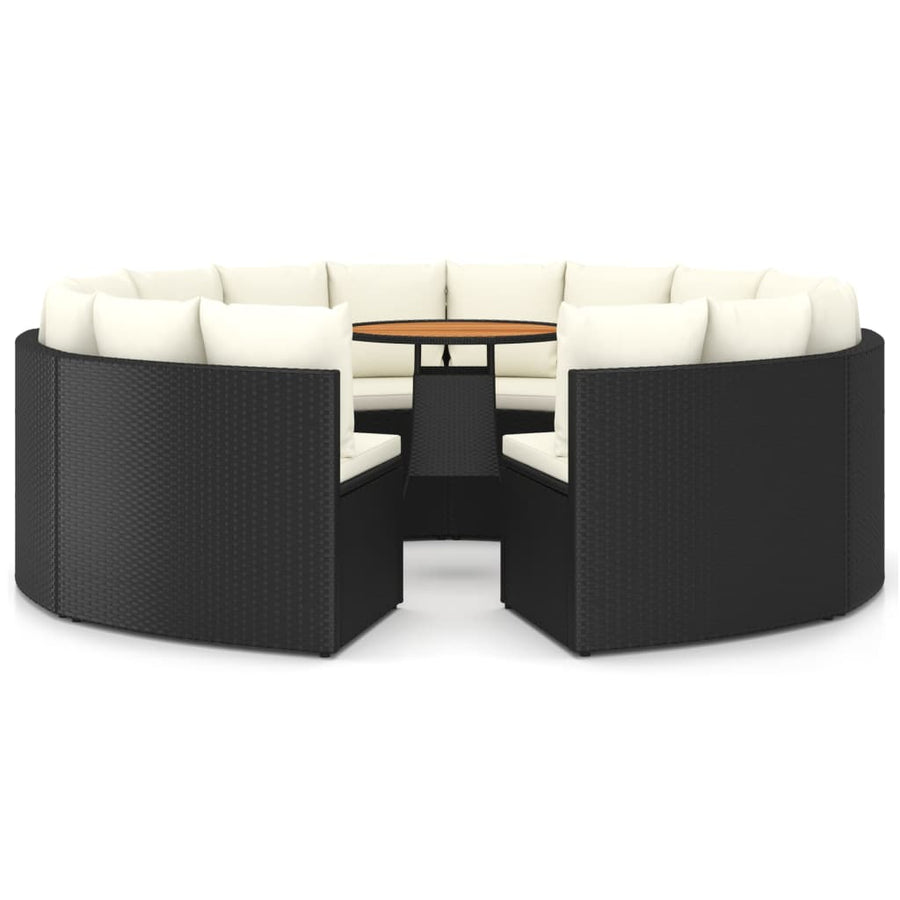 9-Delige Loungeset Met Kussens Poly Rattan 8 Zwart en bruin