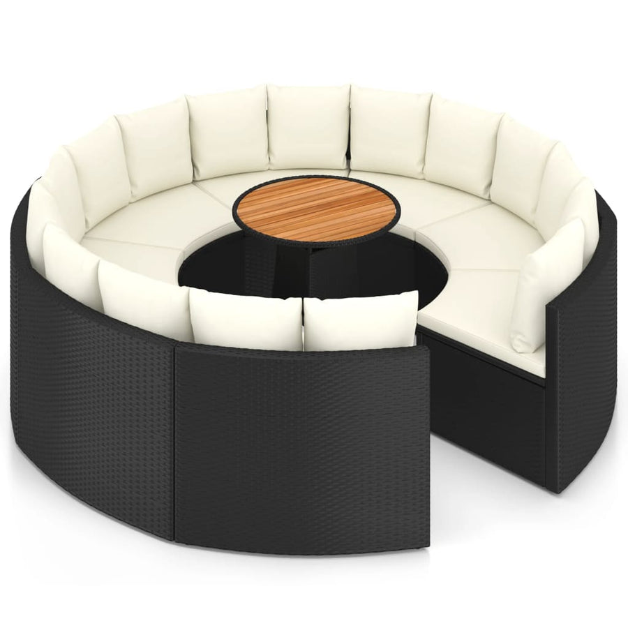 9-Delige Loungeset Met Kussens Poly Rattan 8 Zwart en bruin