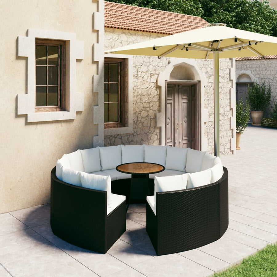 9-Delige Loungeset Met Kussens Poly Rattan 8 Zwart en bruin