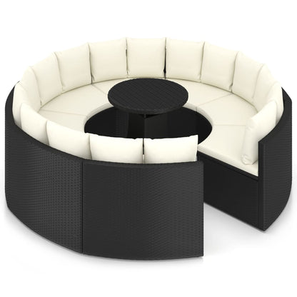 -Delige Loungeset Met Kussens Poly Rattan 9 Zwart