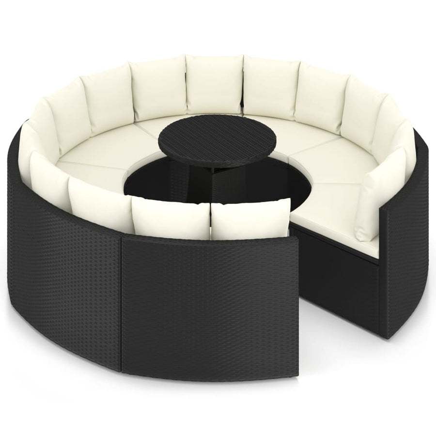 -Delige Loungeset Met Kussens Poly Rattan 9 Zwart